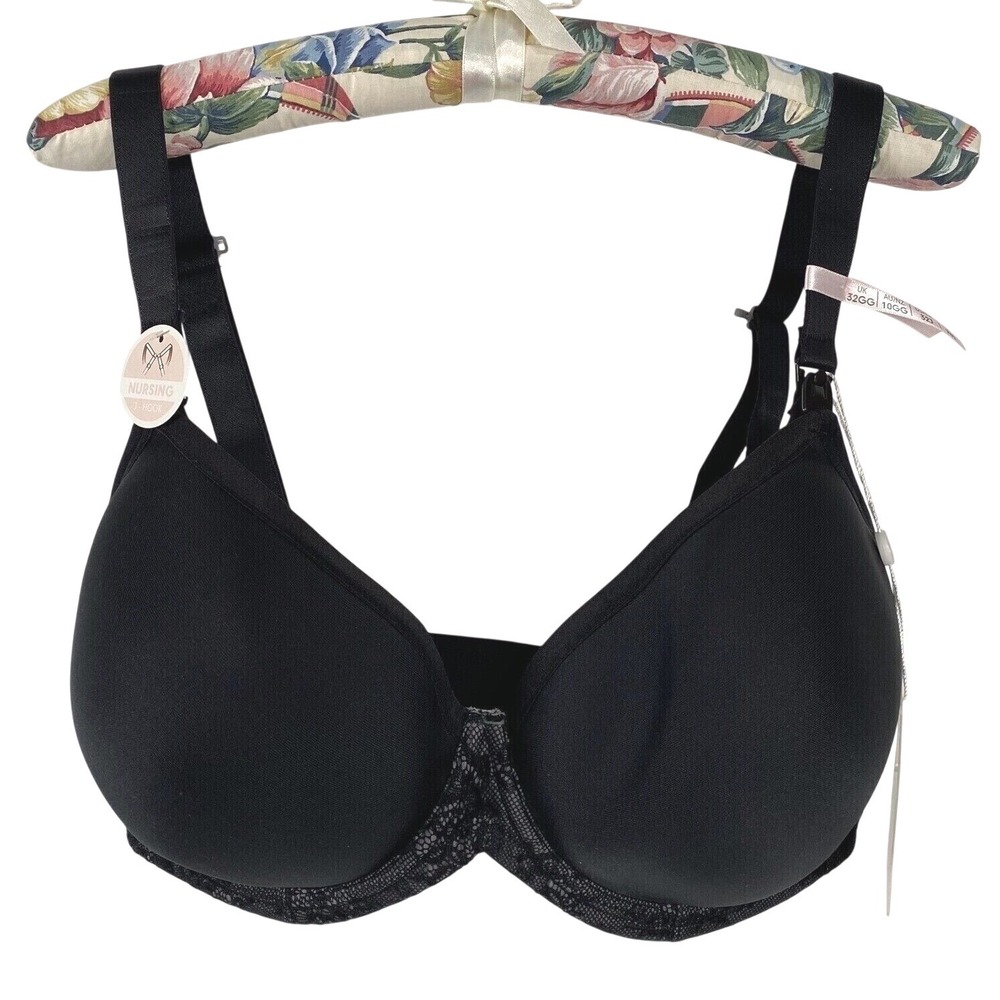 Cake Lingerie Womens Waffles Nursing Tshirt Bra 30E Black Full Coverage Support
